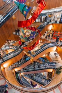 Interior view of a modern department stores' with Christmas decorations