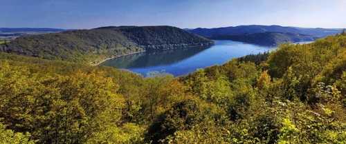 Elevated panoramic view of the Edertalsperre and wide view of the Kellerwald-Edersee National Park