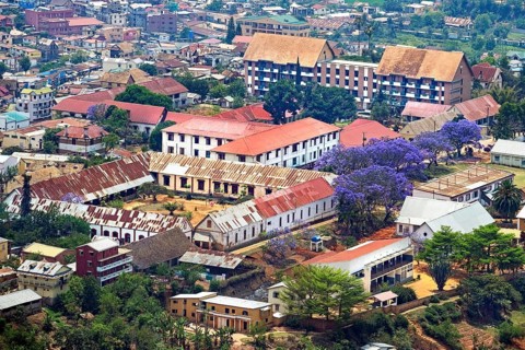 Aerial view over houses in the city Fianarantsoa