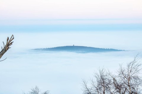 Landscape on the Grosser Feldberg, Taunus volcanic region. A cloudy, sunny winter day, meadows,