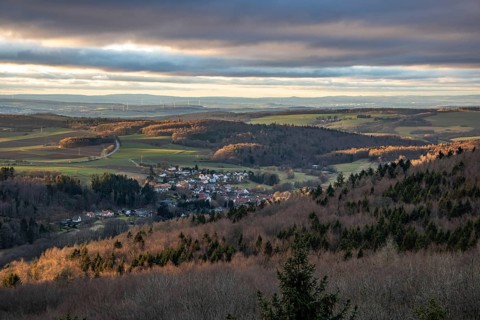 Landscape at the Grosser Zacken, Taunus volcanic region. A cloudy, sunny autumn day, meadows,