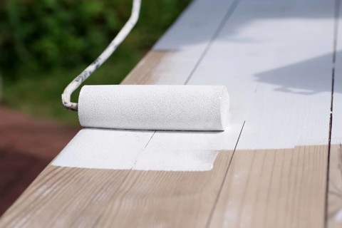 Paint roller, table, colour, paint, tool, renovate, white, A wooden table is painted with white
