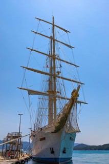 Four-masted sailing yacht Star Clipper anchored in the harbour of Portoferraio, Elba, Tuscan