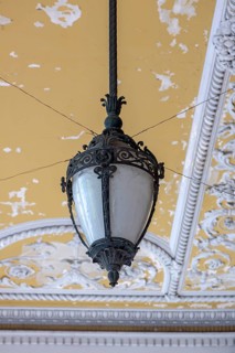 Historic ceiling lamp in the arcades of the Old Stock Exchange, Genoa, Italy, Europe