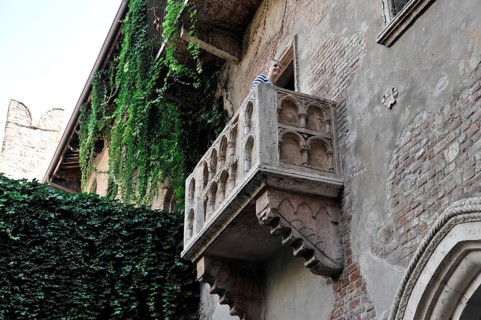 Balcony at Juliet's house, Casa di Giulietta, setting of Shakespeare's Romeo and Juliet, Verona