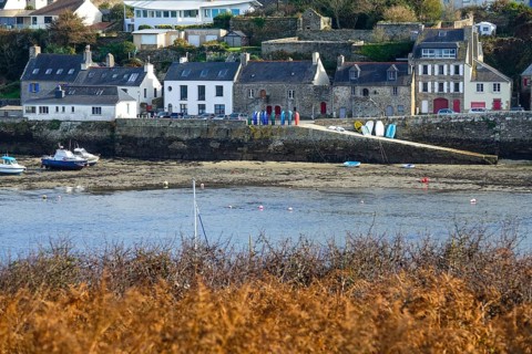 Harbour and commune of Le Conquet, seen from the Kermorvan peninsula, Finistere Pen ar Bed