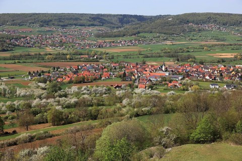 View from the Walberla rock to Ebermannstadt, district of Forchheim, Upper Franconia, Bavaria,