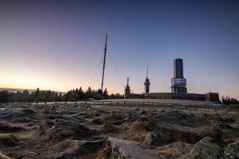 Landscape on the Grosser Feldberg, Taunus volcanic region. A cloudy, sunny winter day, meadows,