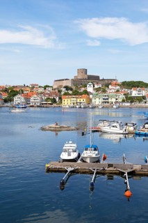 Marstrandsoe archipelago island with the harbour and Carlsten Fortress, Marstrand, Vaestra