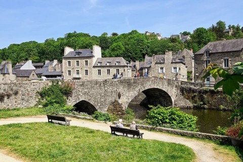 Old town building on the river Rance, Dinan, Cotes d'Armor, Brittany, France, Europe