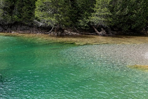 Crystal clear water at Emerald Falls, Portage River, Gaspesie, Province of Quebec, Canada, North