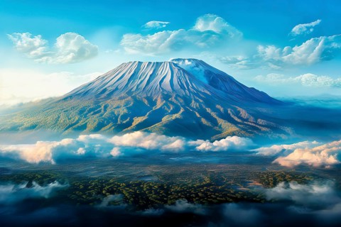 Spectacular aerial view over the Mount Kilimanjaro volcano, Tanzania, AI Generated, AI generated,