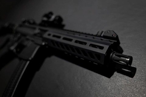 Modern Elegant Assault Rifle on Grey Background in Switzerland