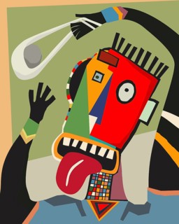 The slingshot warrior, abstract art colorful vector card