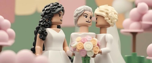 A decorative cake topper featuring a miniature lesbian wedding celebration, ai generated, AI