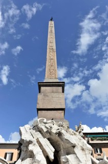 Obelisk above the fountain Fontana dei Quattro Fiumi, four-stream fountain, also known as Obelisco