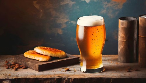Glass of chilled beer on a dark vinatge wooden surface. AI Generated, AI generated