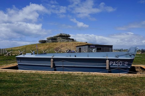 Musee Memoires 39-45, bunker and landing craft from the 2nd World War near the Pointe