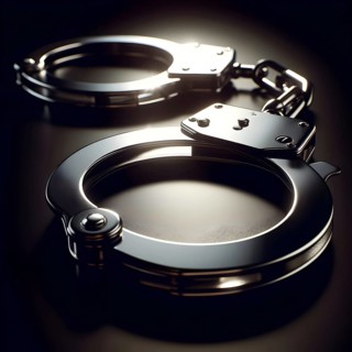 Police handcuff on a table. AI Generated, AI generated