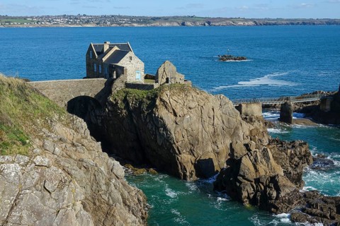 Fort de Bertheaume fortress on a rock off the coast in Plougonvelin on the Atlantic coast at the