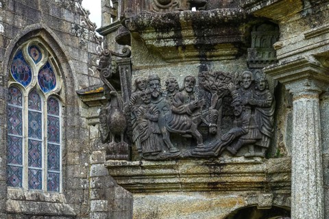 Calvary Calvaire, granite stone carving, Enclos Paroissial parish enclosure of Guimiliau, Finistere