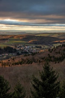 Landscape at the Grosser Zacken, Taunus volcanic region. A cloudy, sunny autumn day, meadows,