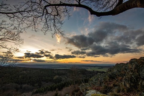 Landscape at the Grosser Zacken, Taunus volcanic region. A cloudy, sunny autumn day, meadows,