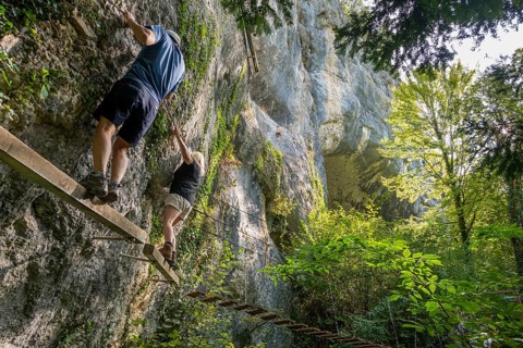 Via ferrata, Nans-sous-Sainte-Anne, Departement Doubs, Bourgogne-Franche-Comte, Jura, France,