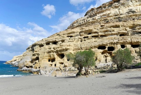 The caves on Matala beach in Crete, Greece, Europe