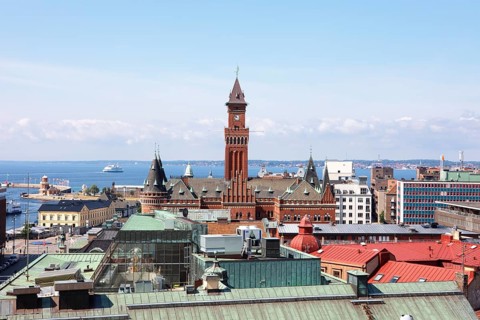 City view Helsingborg, in the centre the town hall, Skane laen, Sweden, Europe