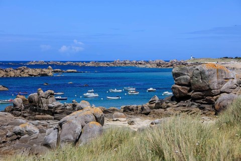 Granite rock formations on the beach of the English Channel near the village of Meneham, Menez Ham,