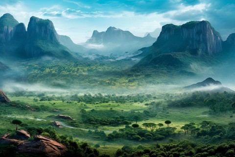 Surrealist aerial view of the top of Venezuelan tepuis known as the Lost world, Venezuela, AI