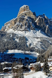 Fresh snow on the summit of Sassongher, Corvara ski resort, Kurfar, Alta Badia winter sports