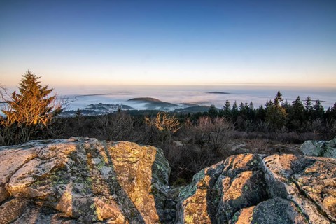 Landscape on the Grosser Feldberg, Taunus volcanic region. A cloudy, sunny winter day, meadows,