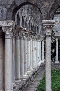 Columns from the restored cloister of Sant'Andrea 12th century, Via di Porta Soprana 12, Genoa,