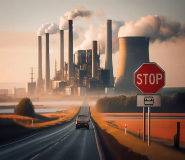 Climate change, climate crisis, global warming, symbolic image, a stop sign, a power plant with