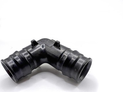 Black PVC pipe fittings isolated on white background. Black plastic water pipe. PVC accessories for
