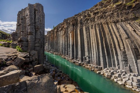 Studlagil Canyon, basalt columns, largest collection of basalt columns in Iceland, Iceland, Europe