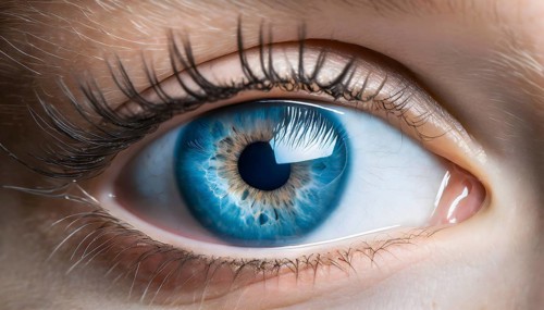 Extreme closeup of a blue eye of a woman. closeup of eyeball. AI Generated, AI generated