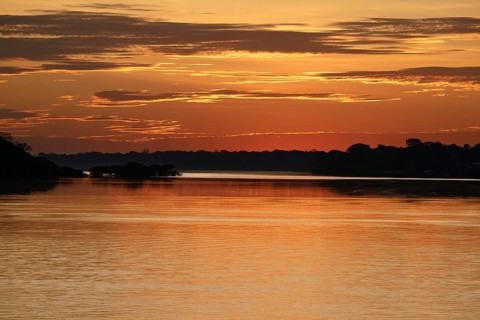 Sunrise on the Madeira River, Amazonas state, Brazil, South America