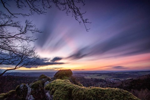 Landscape at the Grosser Zacken, Taunus volcanic region. A cloudy, sunny autumn day, meadows,