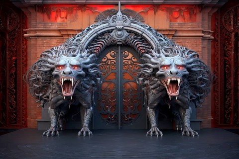 Cerberus guarding the gates of the underworld in the Greek mythology, AI Generated, AI generated
