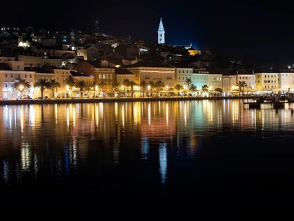 Harbour of Mali Losinj, night shot, island of Losinj, Kvarner Gulf Bay, Adriatic Sea, Croatia,