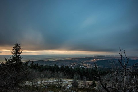 Landscape on the Grosser Feldberg, Taunus volcanic region. A cloudy, sunny winter day, meadows,