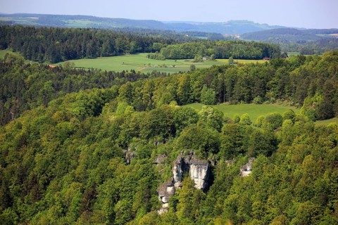 Landscape in Franconian Switzerland near Goessweinstein, district of Forchheim, Upper Franconia,
