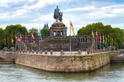 German corner with the equestrian statue of William I, first German emperor, Coblenz, Rhineland