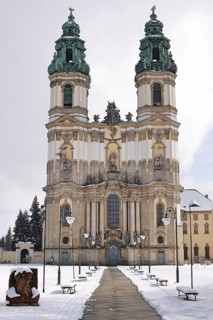 Historic Cistercian Abbey in Krzeszow. Basilica of the Assumption of the Virgin Mary. Winter view.