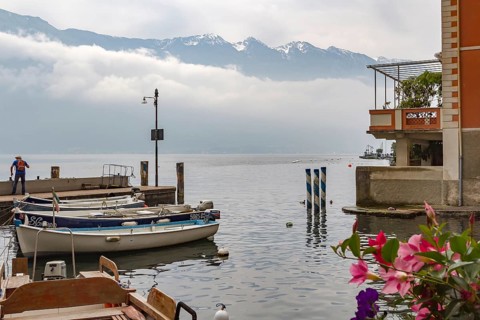 At the old harbour of Limone sul Garda, Lake Garda, Province of Brescia, Lombardy, Northern Italy,