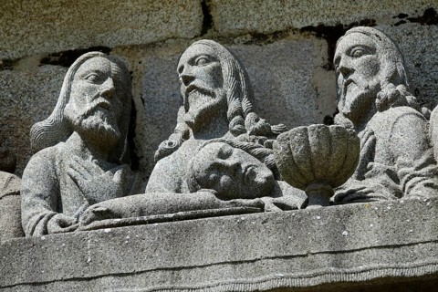 Stone relief detail of the Last Supper, Calvary Calvaire, enclosed parish of Enclos Paroissial de