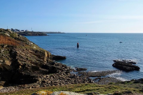 Panoramic view from the peninsula Kermorvan in south direction to the Pointe Saint Mathieu with